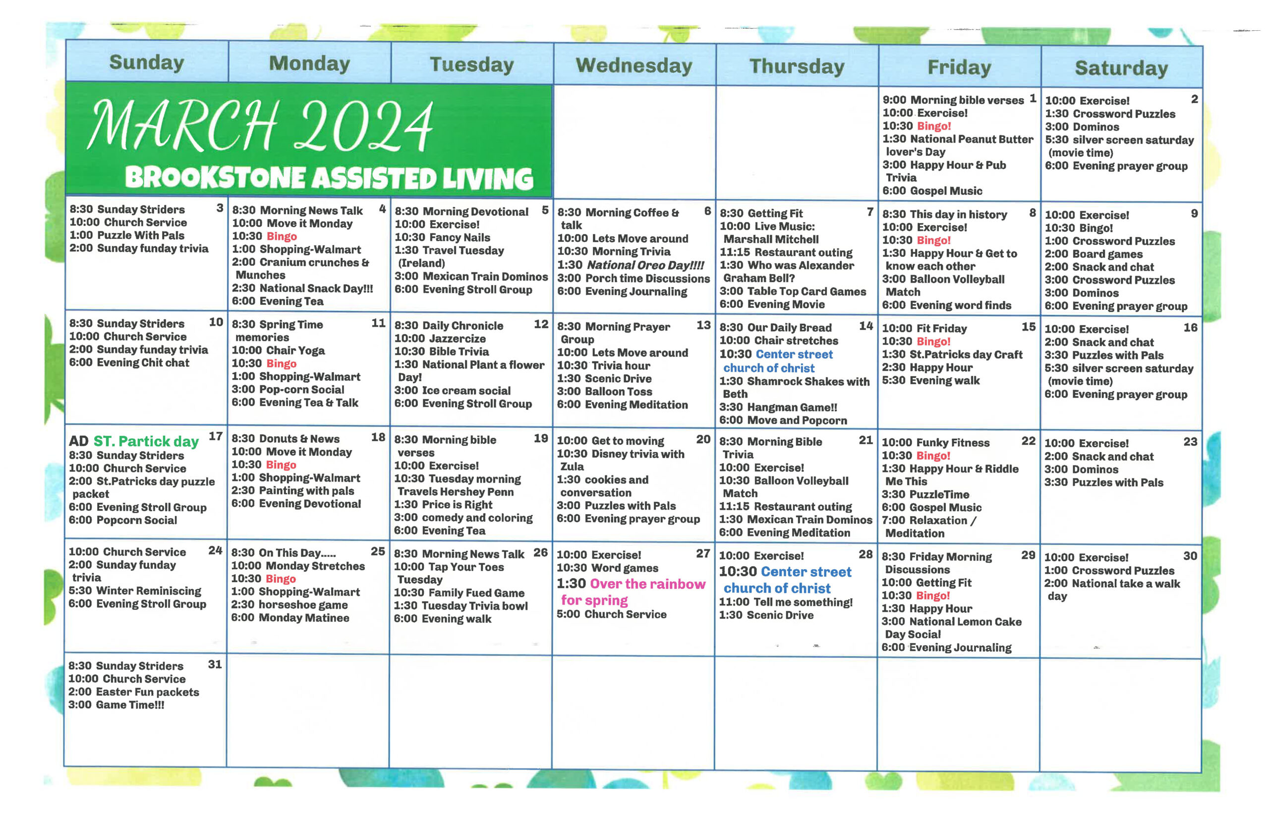 Brookstone Assisted Living - Assisted Living Events Calendar
