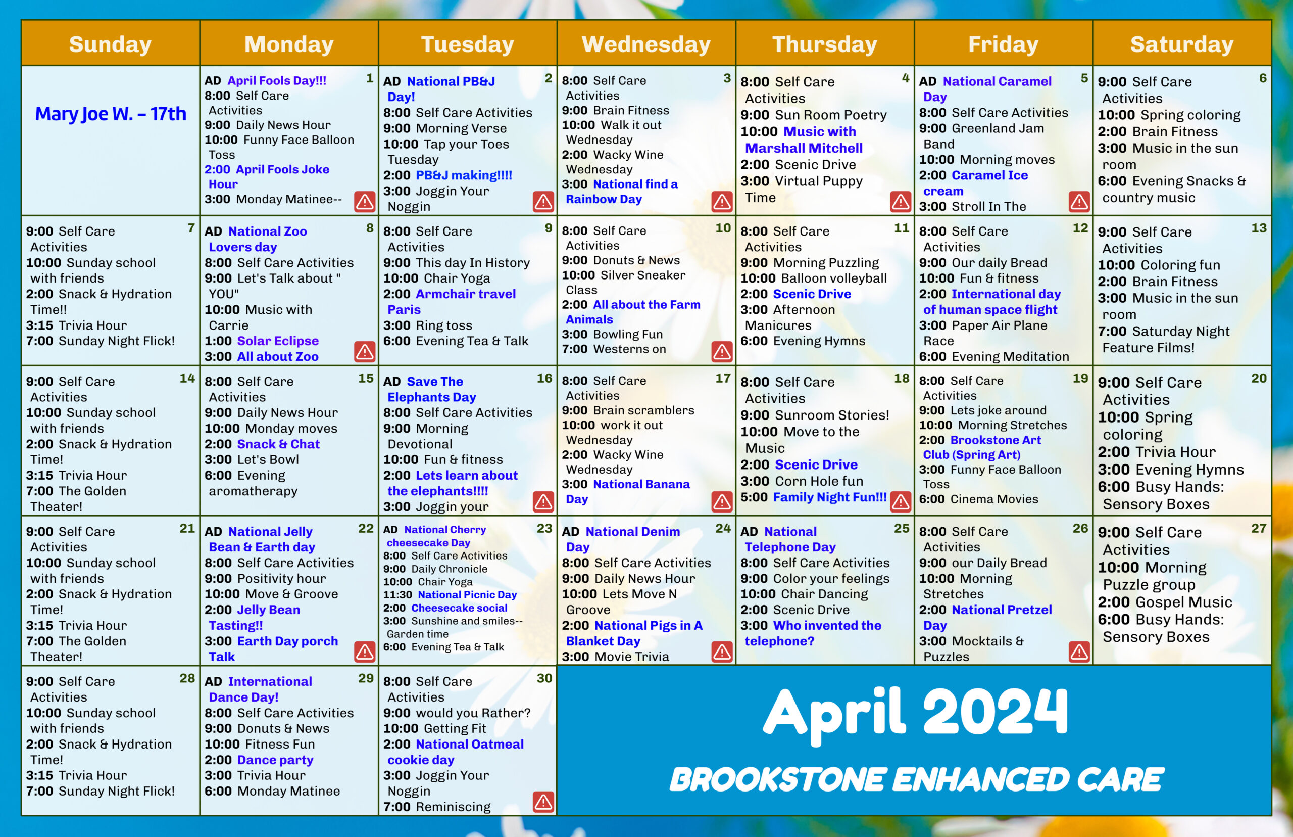 Brookstone Assisted Living - Enhanced Care Events Calendar