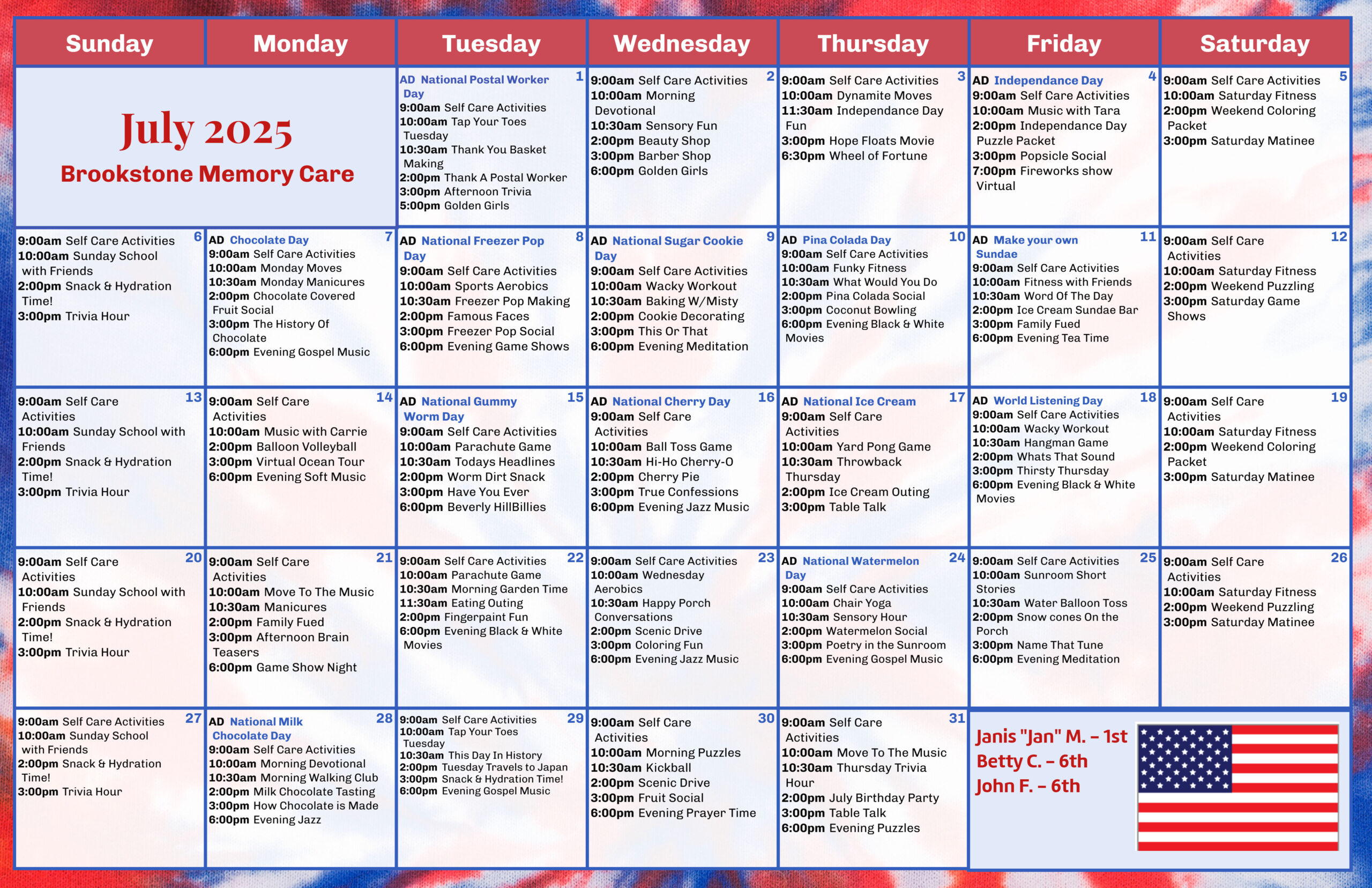 Brookstone Assisted Living & Enhanced Care - Memory Care Events Calendar