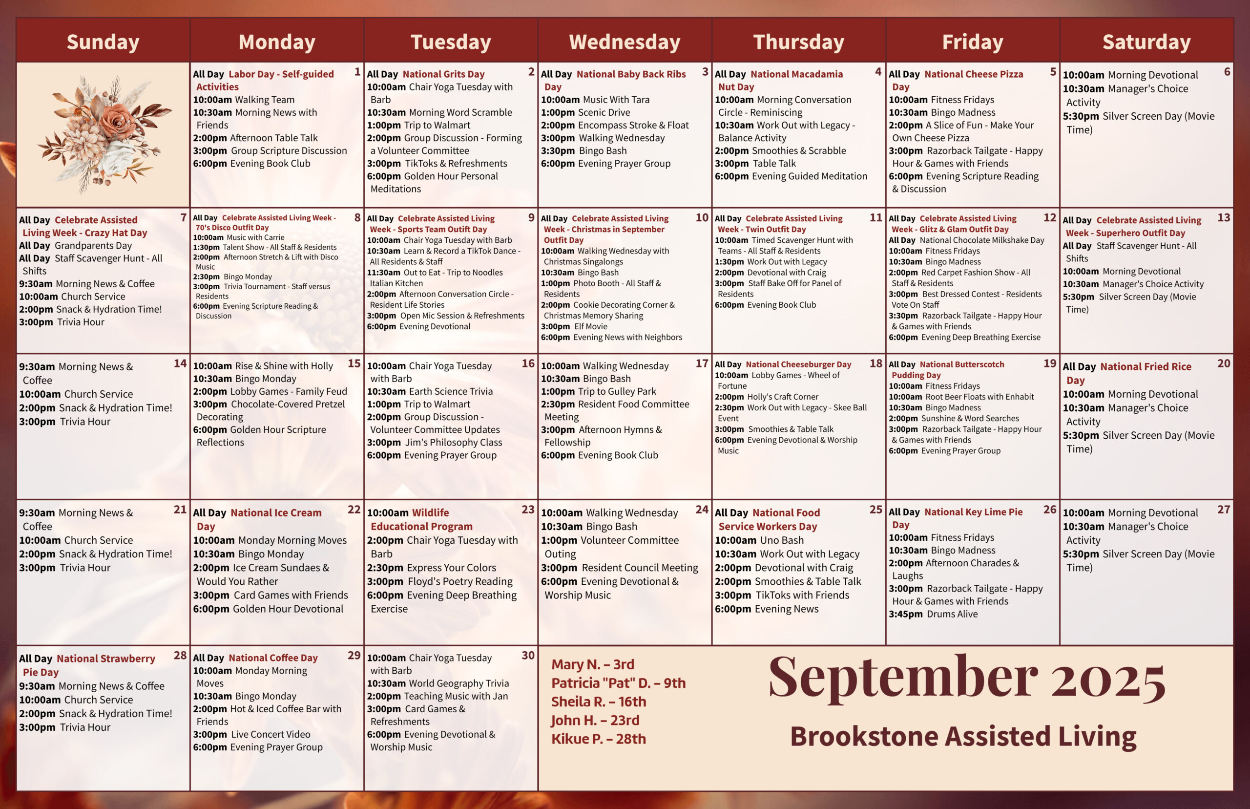 Brookstone Assisted Living - Assisted Living Events Calendar