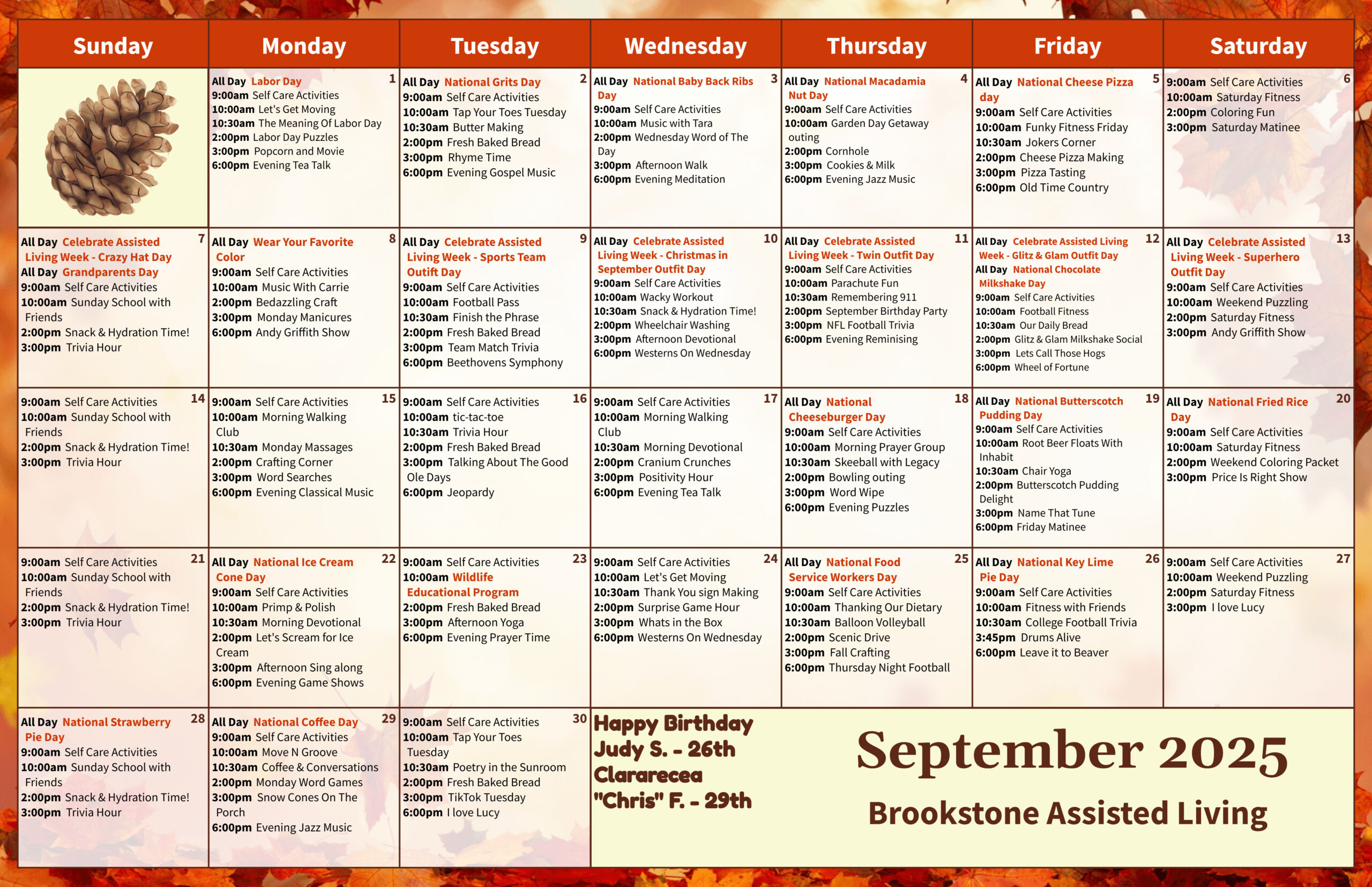Brookstone Assisted Living & Enhanced Care - Memory Care Events Calendar